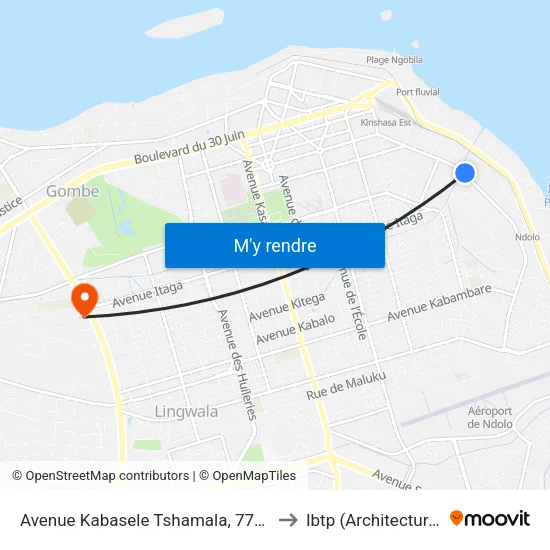 Avenue Kabasele Tshamala, 7749 to Ibtp (Architecture) map