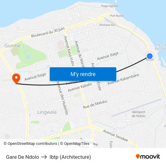 Gare De Ndolo to Ibtp (Architecture) map