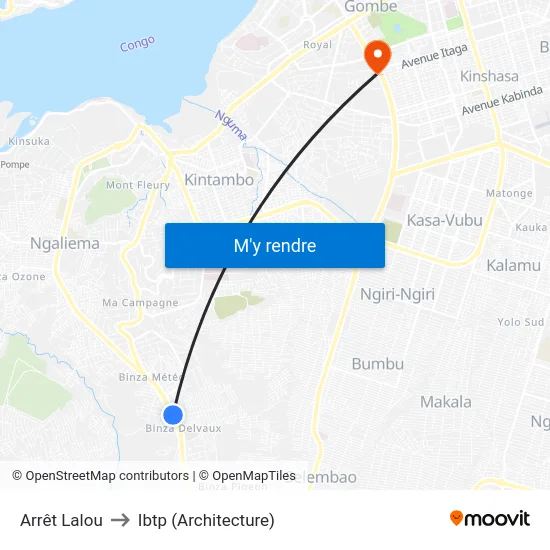 Arrêt Lalou to Ibtp (Architecture) map