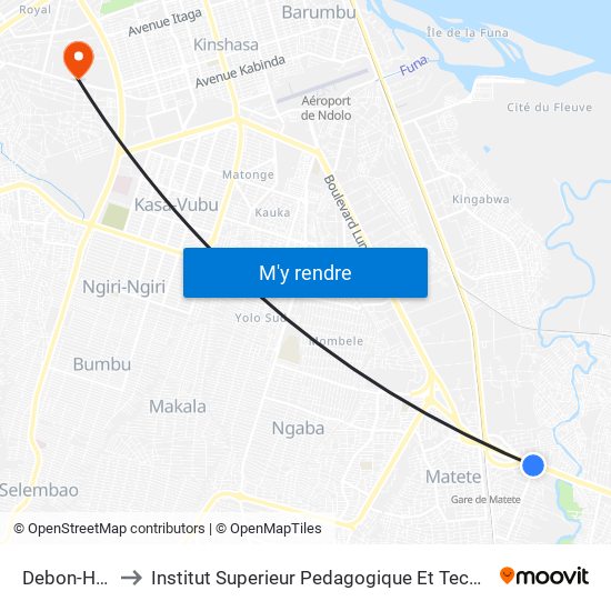 Debon-Homme to Institut Superieur Pedagogique Et Technique De Kinshasa map