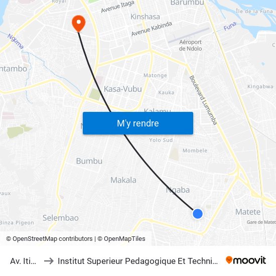 Av. Itimbiri to Institut Superieur Pedagogique Et Technique De Kinshasa map