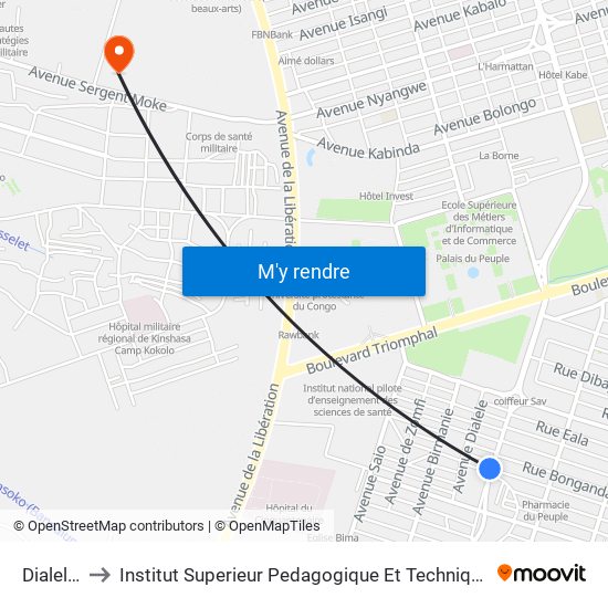 Dialelo, 6 to Institut Superieur Pedagogique Et Technique De Kinshasa map