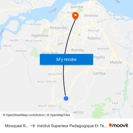 Mosqueé Ramadan to Institut Superieur Pedagogique Et Technique De Kinshasa map