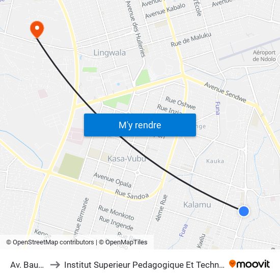 Av. Baudouin to Institut Superieur Pedagogique Et Technique De Kinshasa map