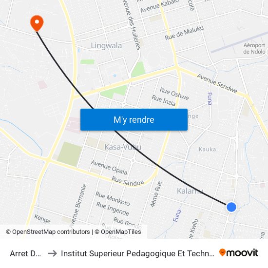 Arret De Bus to Institut Superieur Pedagogique Et Technique De Kinshasa map