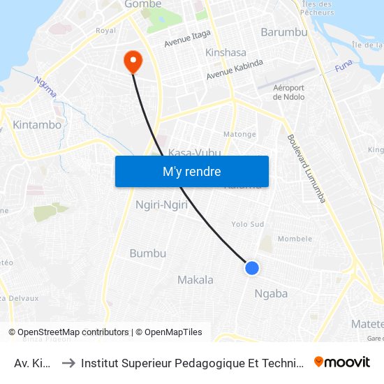 Av. Kinguzi to Institut Superieur Pedagogique Et Technique De Kinshasa map
