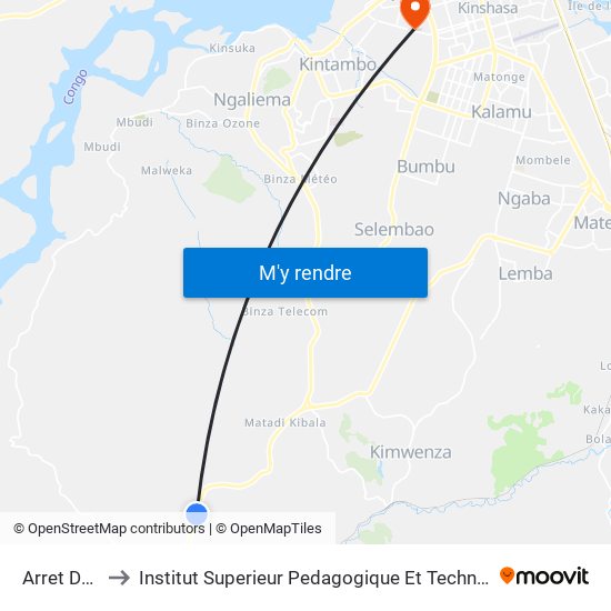 Arret De Bus to Institut Superieur Pedagogique Et Technique De Kinshasa map