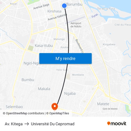 Av. Kitega to Université Du Cepromad map