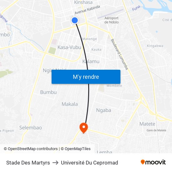 Stade Des Martyrs to Université Du Cepromad map