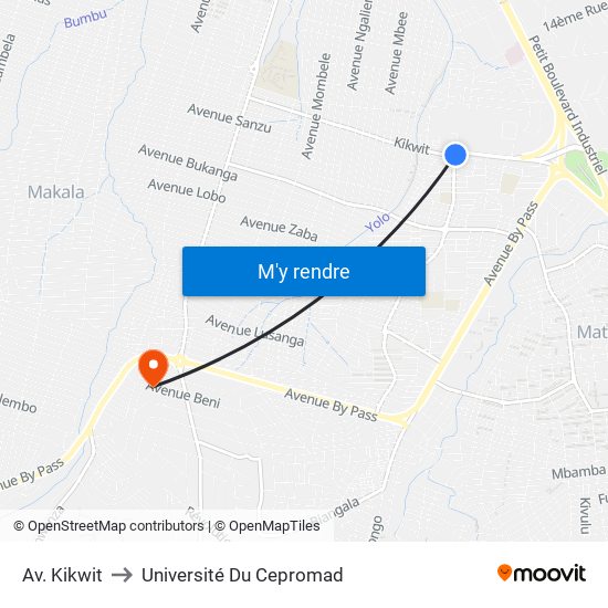 Av. Kikwit to Université Du Cepromad map