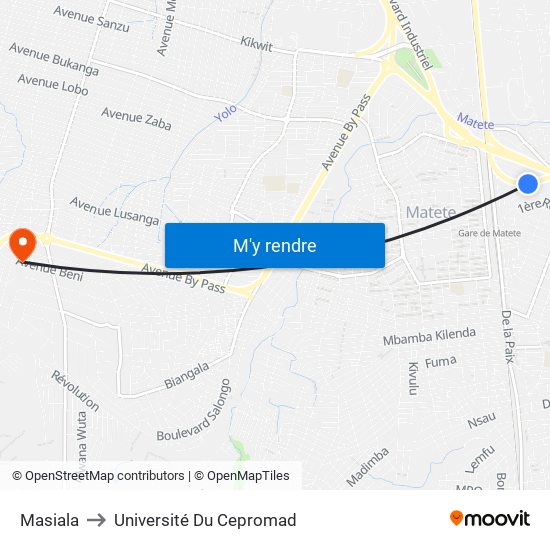 Masiala to Université Du Cepromad map
