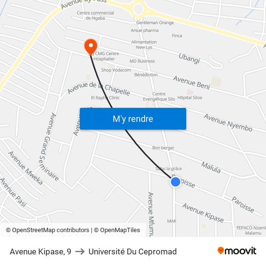 Avenue Kipase, 9 to Université Du Cepromad map