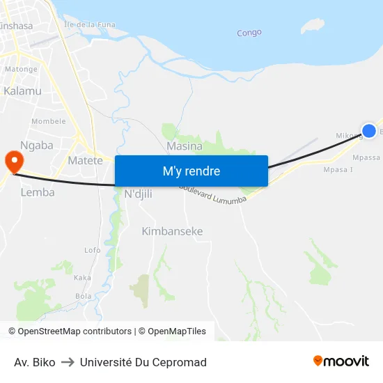 Av. Biko to Université Du Cepromad map