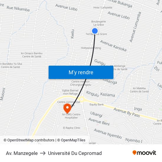 Av. Manzegele to Université Du Cepromad map