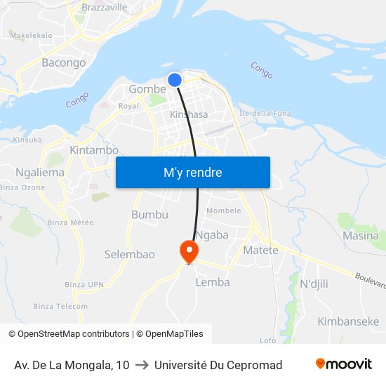 Av. De La Mongala, 10 to Université Du Cepromad map