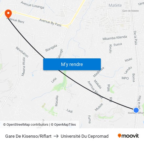 Gare De Kisenso/Riflart to Université Du Cepromad map