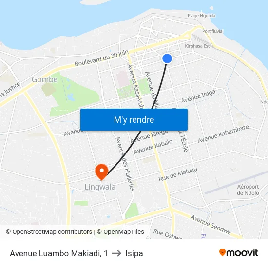 Avenue Luambo Makiadi, 1 to Isipa map