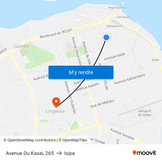 Avenue Du Kasai, 265 to Isipa map
