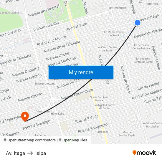 Av. Itaga to Isipa map