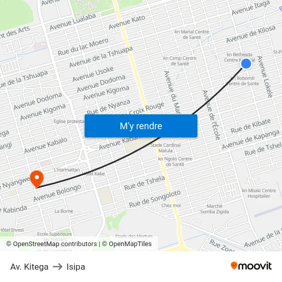 Av. Kitega to Isipa map