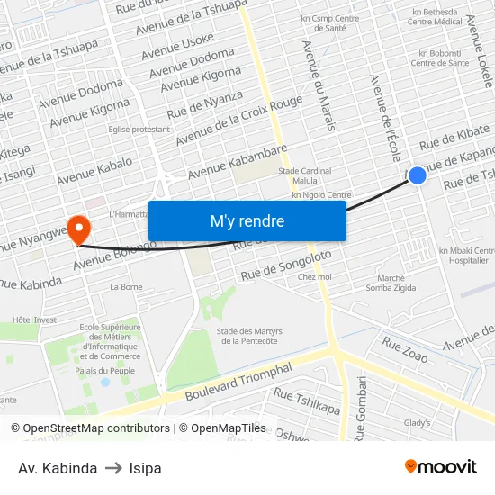 Av. Kabinda to Isipa map