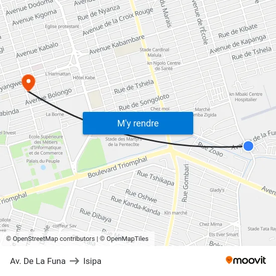 Av. De La Funa to Isipa map