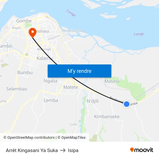 Arrêt Kingasani Ya Suka to Isipa map
