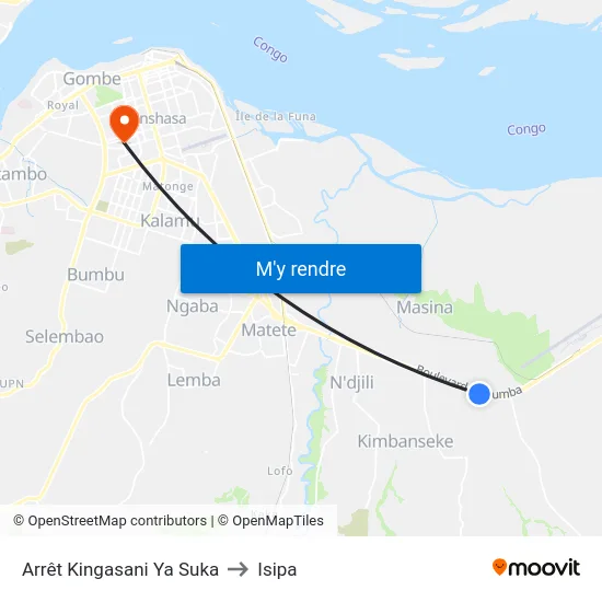 Arrêt Kingasani Ya Suka to Isipa map