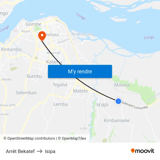 Arrêt Bekatef to Isipa map