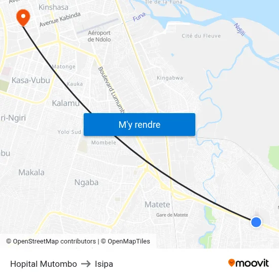 Hopital Mutombo to Isipa map