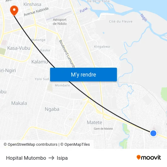 Hopital Mutombo to Isipa map