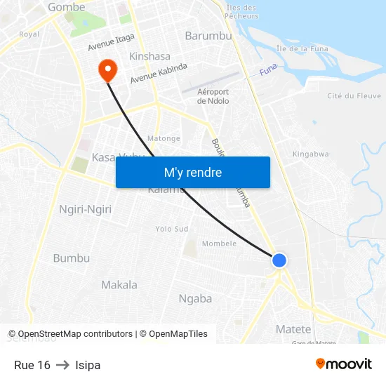 Rue 16 to Isipa map