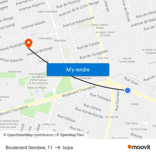 Boulevard Sendwe, 11 to Isipa map