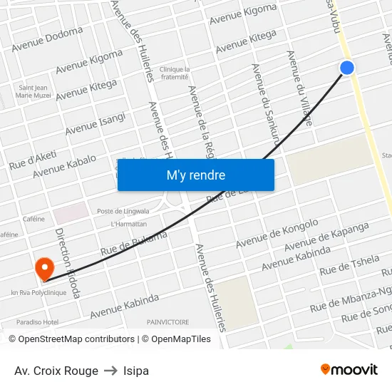 Av. Croix Rouge to Isipa map
