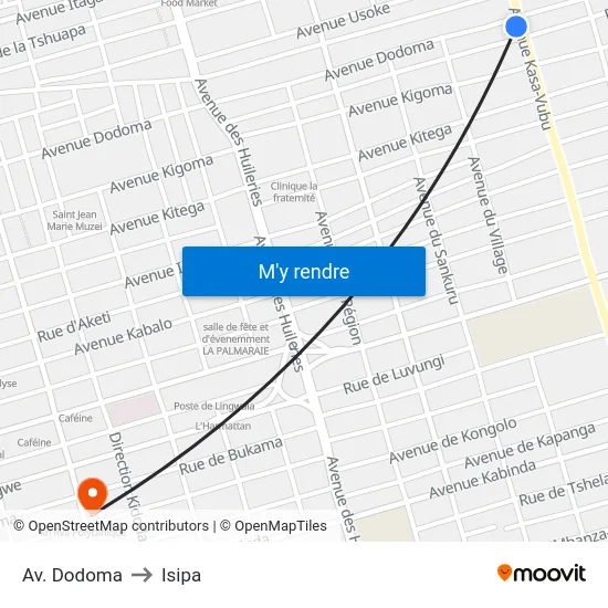 Av. Dodoma to Isipa map