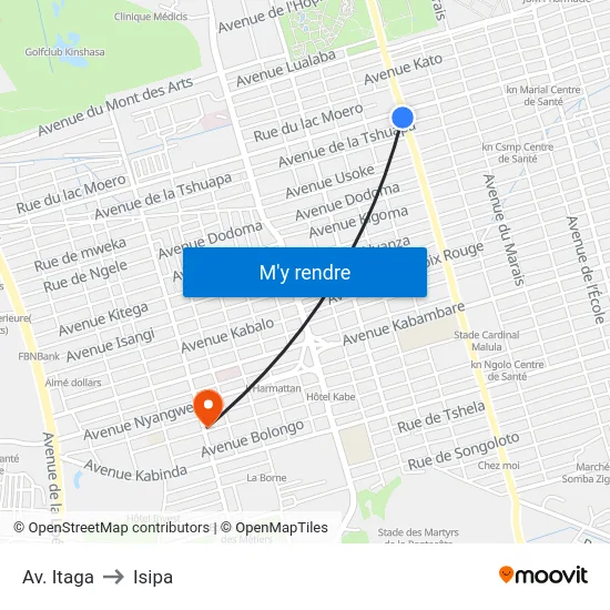 Av. Itaga to Isipa map
