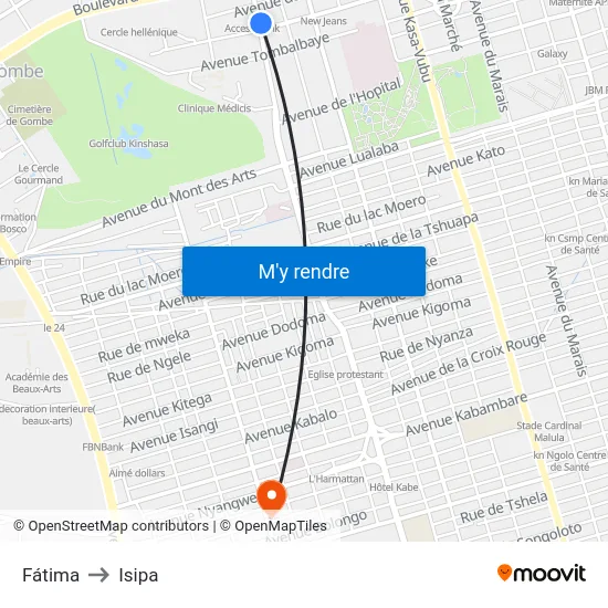 Fátima to Isipa map