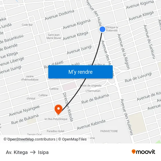 Av. Kitega to Isipa map