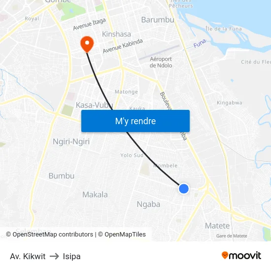 Av. Kikwit to Isipa map