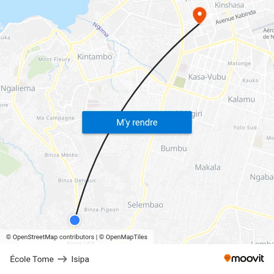 École Tome to Isipa map