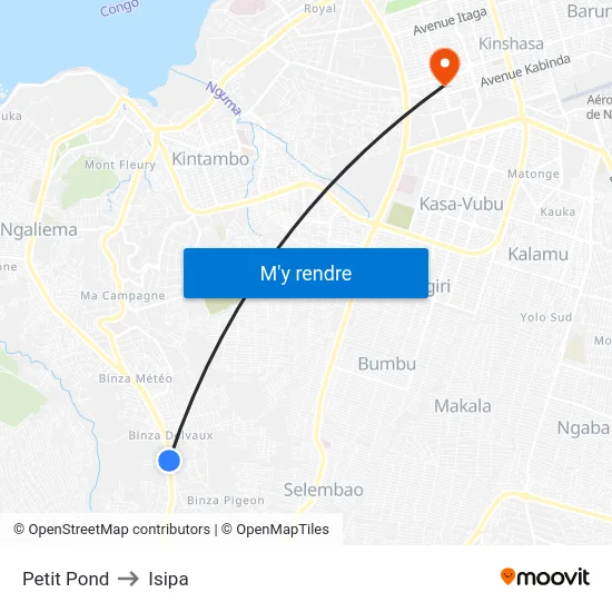 Petit Pond to Isipa map