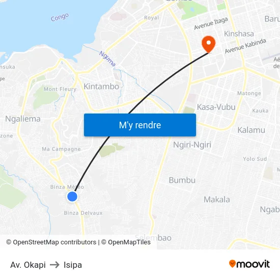 Av. Okapi to Isipa map