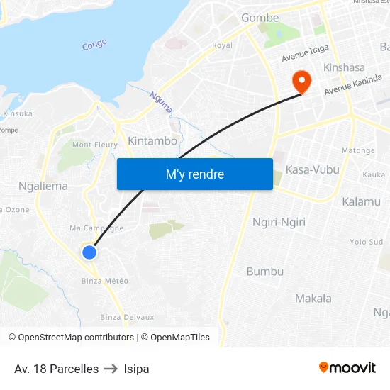 Av. 18 Parcelles to Isipa map