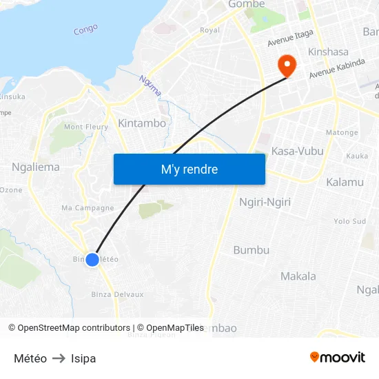 Météo to Isipa map