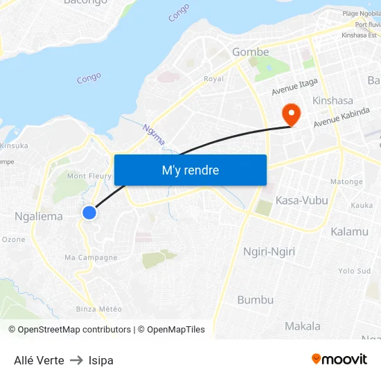 Allé Verte to Isipa map