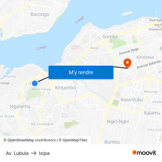 Av. Lubula to Isipa map