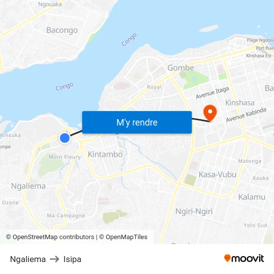 Ngaliema to Isipa map