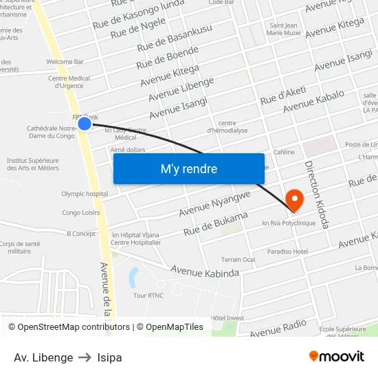 Av. Libenge to Isipa map