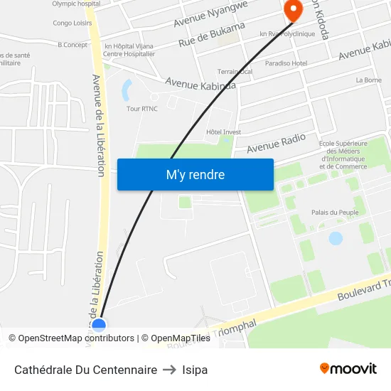 Cathédrale Du Centennaire to Isipa map