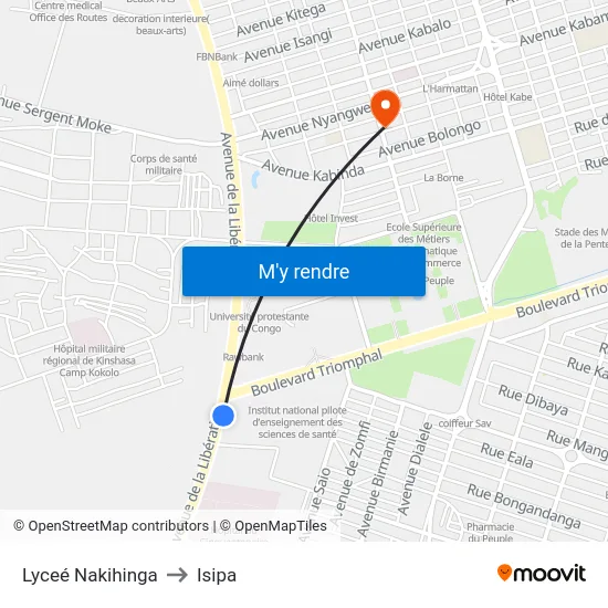 Lyceé Nakihinga to Isipa map